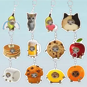 Acrylic Happy Funny Cat Keychain Food Cat Head Portable Toast Cat Pendant Key Ring Small Bag Accessory Bag Pendant Keyring Gift
