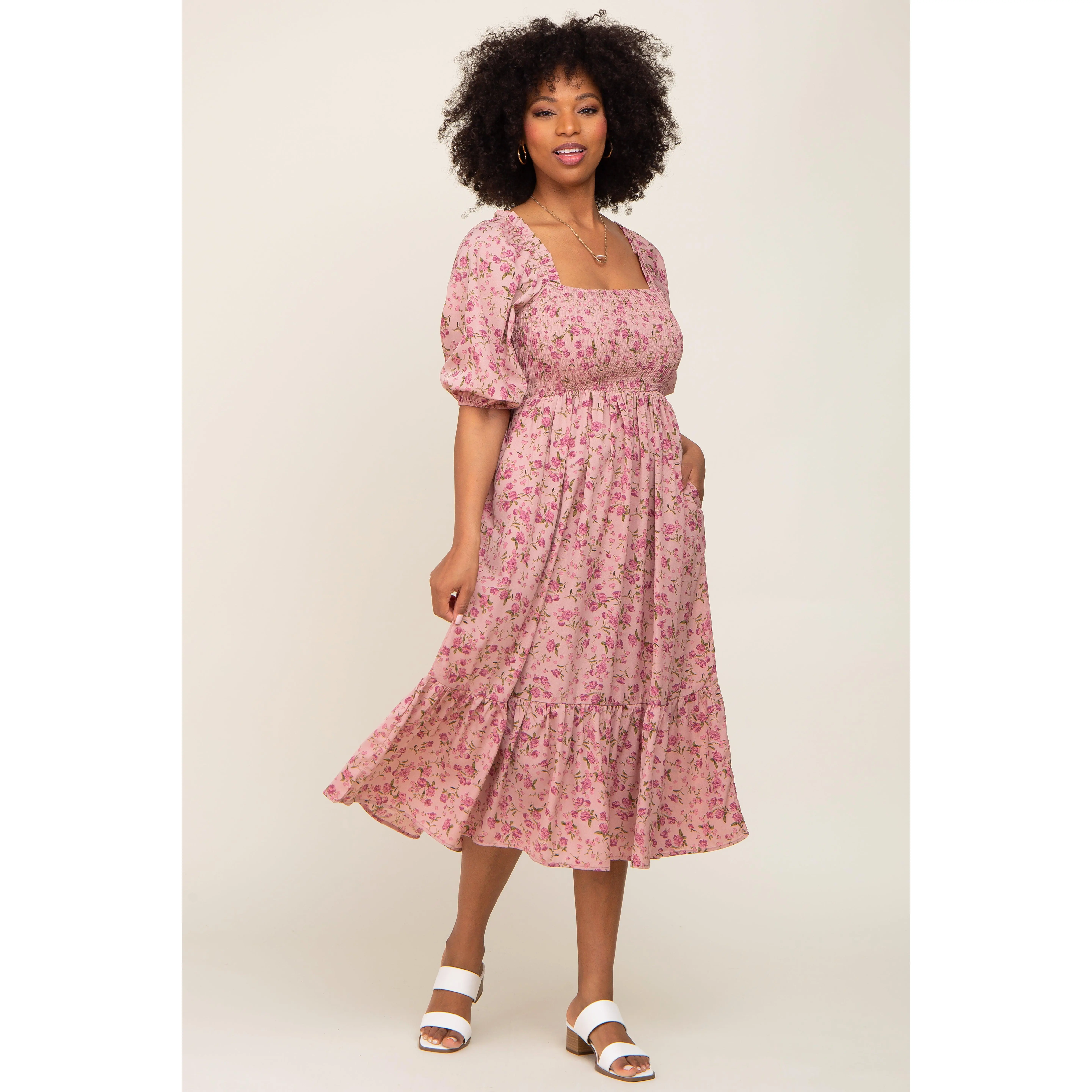 open lace back dress Halter Neck Ribbed Maternity Dress / Candy Pink / Xs main image 1