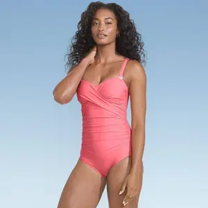 Lands' End Women's Bandeau Front Wrap One Piece Swimsuit