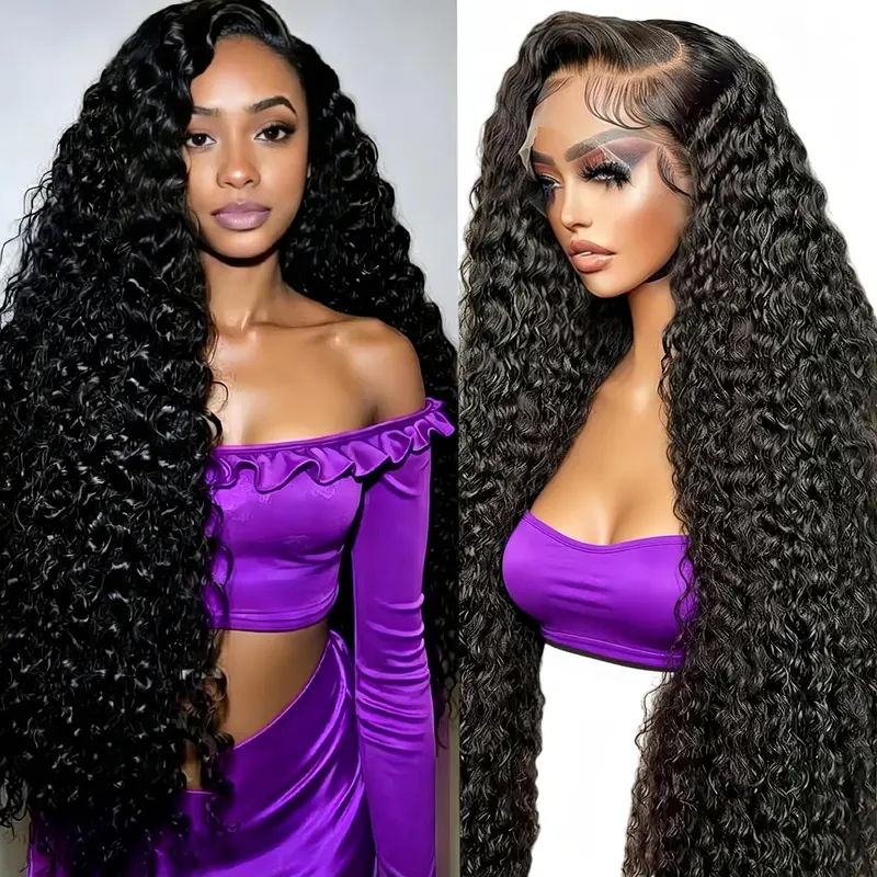 KDMIDUN Unisex 13x6 Deep Wave HD Lace Front Human Hair Wig, 30inch 180 Density Natural Black Glueless Pre-Plucked Adjustable Wig with Baby Hair