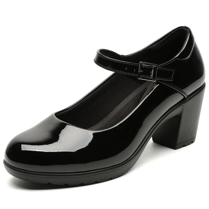 Women's Mary Jane Shoes, Round - Toe Chunky - Heel High - Heels with a 7CM Heel, Ankle - Strap Leather Casual High - Heels, Suitable for Formal Attire, Formal Occasions, Business and Suits Footwear Girl