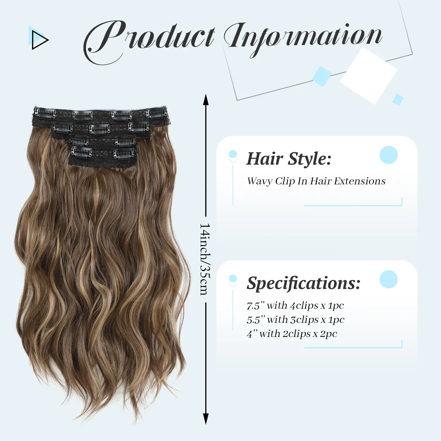 14 Inch Clip In Hair Extensions 6 Pieces Wavy Synthetic Short Hair Extension Hair Extensions, Clip In Hair Extensions for Women, 14inch  main image 3
