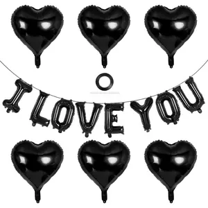 16 Inch Black I Love You Letter Balloons,18 Inch Heart Balloons Valentines Day Balloons, Love Foil Balloons Banner for Wedding Engagement Galentines Day Bridal Shower Decor (Black-I LOVE YOU)