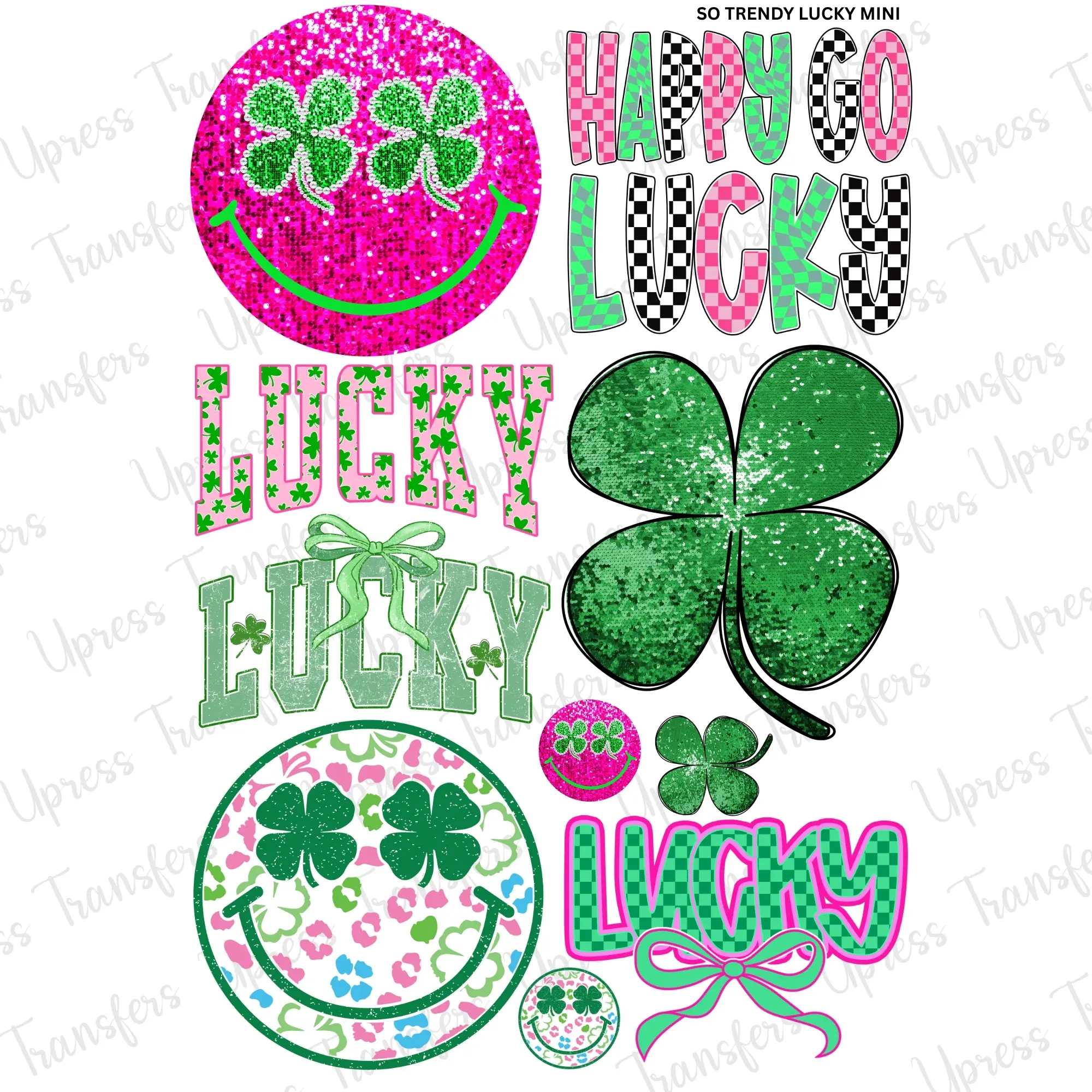So Trendy Lucky Mini DTF Transfer Gang Sheet 24.5" x 36" Direct To Film for DIY Enthusiasts Vibrant Custom Options Cozy Handmade Aesthetic Festive Design