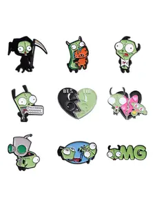 9Pcs Vintage Cartoon Cute Alien Brooches Set, Fun Multiple Expressions & Styles, Adorable Alien Theme Badges, Unisex Daily Wear Accessories Gift