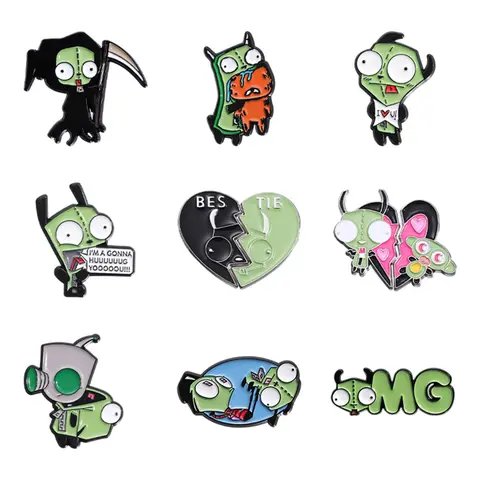 9Pcs Vintage Cartoon Cute Alien Brooches Set, Fun Multiple Expressions & Styles, Adorable Alien Theme, Unisex Daily Wear Accessories Gift, Brooch Pins