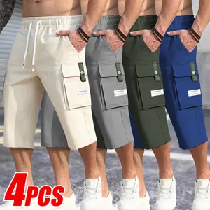 Men's 4-Pack Work Cargo Pants, Menswear, Drawstring Elastic Waisted, Regular Fit, Multi-Pocket Design, Casual Workwear Bottoms