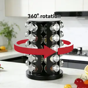 Rotating Spice Rack Kitchen Organizer, No-Drill Glass Condiment Holder, Easy Clean Smooth Surface, Home Storage Solution