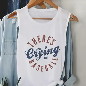Women's Letter Print Round Neck Graphic Tank Top, Vintage Baseball Crew Neck Sleeveless Top for Summer, Ladies Clothes for Daily Wear, Casual, Vest Top - TrendWear USA