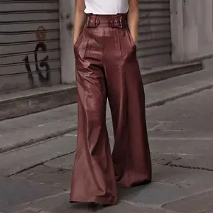 High Waisted Loose Pleated Pockets Split-Joint Pants Trousers in Minimalist Design - Cotton Blend Bottoms