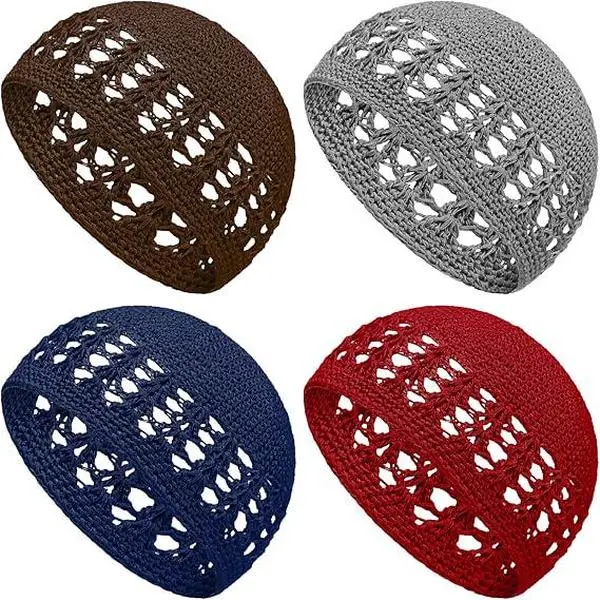 4PCS Hats Crochet Beanie Skull Caps Solid Colors Knit Cap Stretchy Knitted Crochet Hat for Men Women Teens