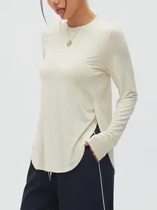 Women's Long Sleeve Yoga Shirt, Breathable Quick-Dry Cool Feeling Side Split Design, Breathable Workout Tops, Ideal for Fitness & Gym Workouts