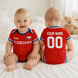 Personalized Czech Republic Baby Bodysuit, Custom Name Number Infant Soccer Outfit, Czech Republic Baby Jersey