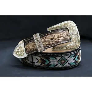 Hand-Tooled Artisanal Breaded Leather Belt – Black (1½" to 2")