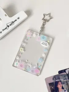 Girl Colorful Graffiti Heart Glitter Card Case, Id Card Holder, Kpop Transparent Photo ID Badge Stand, Cartoon Wings Phone Charm Keychain Decoration