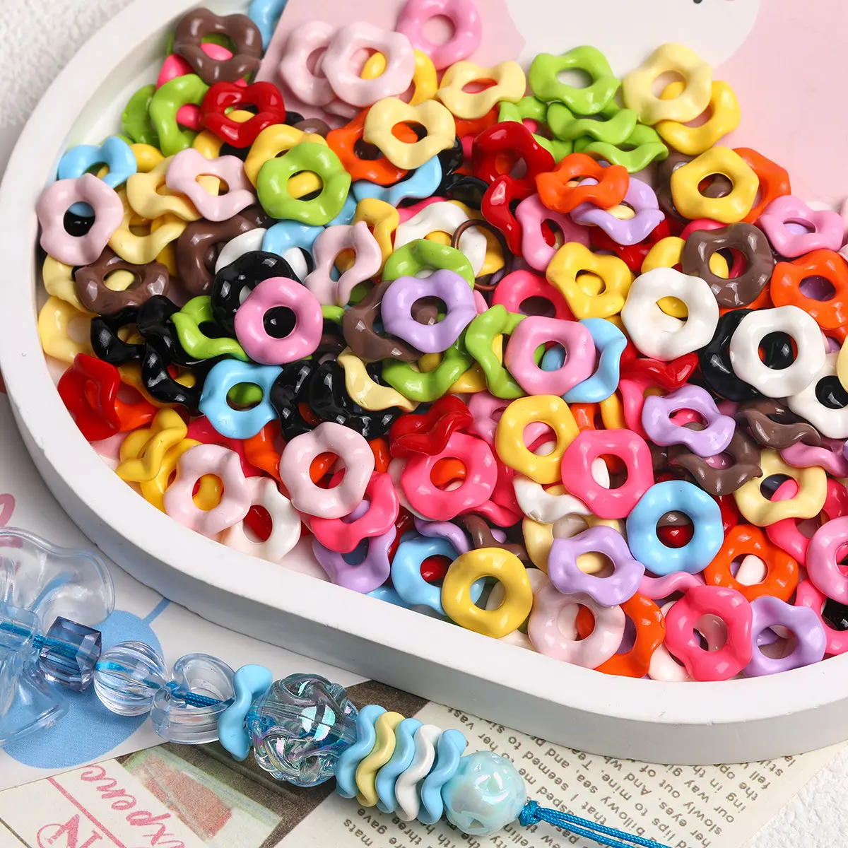 50/100 pcs Wavy Acrylic Spacers For DIY Beaded Pens, Keychains and Beadable Items, Multicolors