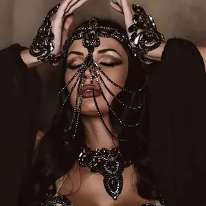 Elegant Dark Fantasy Beaded Chain Mask for Women - ABS Material, Fashionable Costume Accessory for Parties and Banquets Masquerademask Twilight Masquerade Black