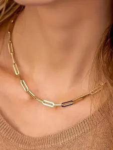 Boho Style Stainless Steel Paperclip Link Chain Necklace, Punk Hip Hop Accessory, Bling Stylish Accessory, Fashion Jewelry Accessories for Women As Gift