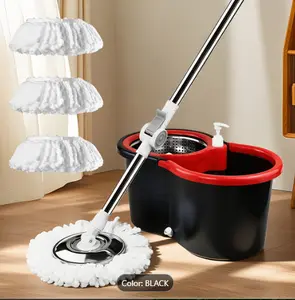 Dual-Drive Spin Mop and Bucket Set with Wringing System, 3 LONG LASTING Microfiber Mop Heads, 360° Cleaning for Hardwood, Tile, Marble, Laminate Floors