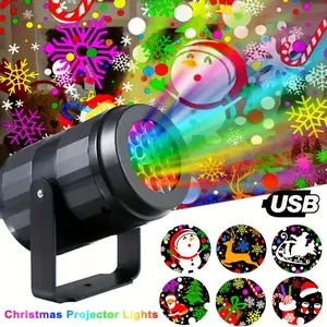 16 Pattern USB Powered LED Christmas Projection Lamp, Santa Claus Snowflake Indoor Projector Stage Decoration Lighting