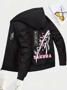 Autumn and winter new men's jacket knife and cherry blossom pattern printing regular large size travel holiday outdoor camping leisure sports fitness running men's top clothes