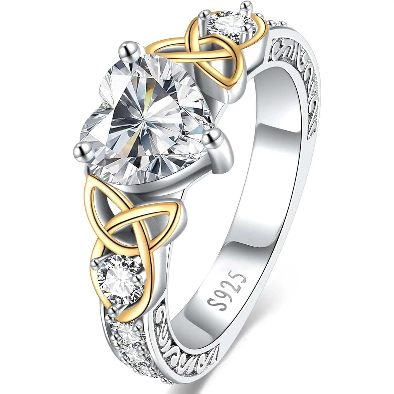 925 Sterling Silver Handcrafted Glamorous Heart Motif Celtic Knot Lab-Created Diamonds Promise Ring for Her - 2CT D Color VVS1, Meaningful Gift for Anniversary Valentines with Certificate, Meaningful Gifts, Glamorous Rings, Handcrafted Rings