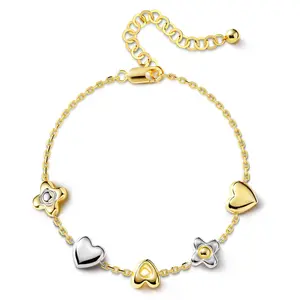 Turandoss Initial Bracelet for Women – 14K Gold Plated Alphabet Charm Bracelet with Heart & Flower, Adjustable Trendy Jewelry Gift