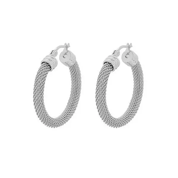 Stately Steel Mesh Link Hoop Earrings - 1-5/16"