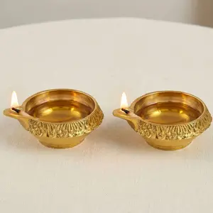 LoveNspire Sacred Kuber Brass Diya - Handcrafted Cotton Wicked Oil Light, Traditional Religious Decoration, 1-Pack Lamp for Diwali Puja, Housewarming Gift