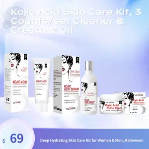 Kojic Acid Skin Care Kit, 3 Counts/Cleaner & Cream & Serum, Moisturizing Skin Care Kit, Deep Hydrating Skin Care Kit for Women & Men Daily Moisture Moisturizer Hydrate Moisturize Daily Moisture Moisturizer Moisturize Hydrate Daily Hydrate