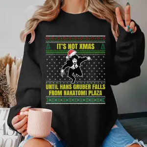 Die Hard Movies Ugly Sweater Tee, Hans Gruber It's Not Xmas Until Falls From Nakatomi Plaza Shirt, 90s Vintage Movies T-Shirt Womenswear