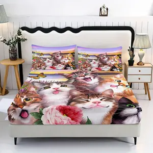 3pc Cute Pet Printed Bedding Set, including 1 bedsheet and 2 pillowcases, a gift for friends, suitable for single beds, double beds, multiple sizes to choose from, perfect for bedrooms, dormitories, guest rooms, and hotel apartments
