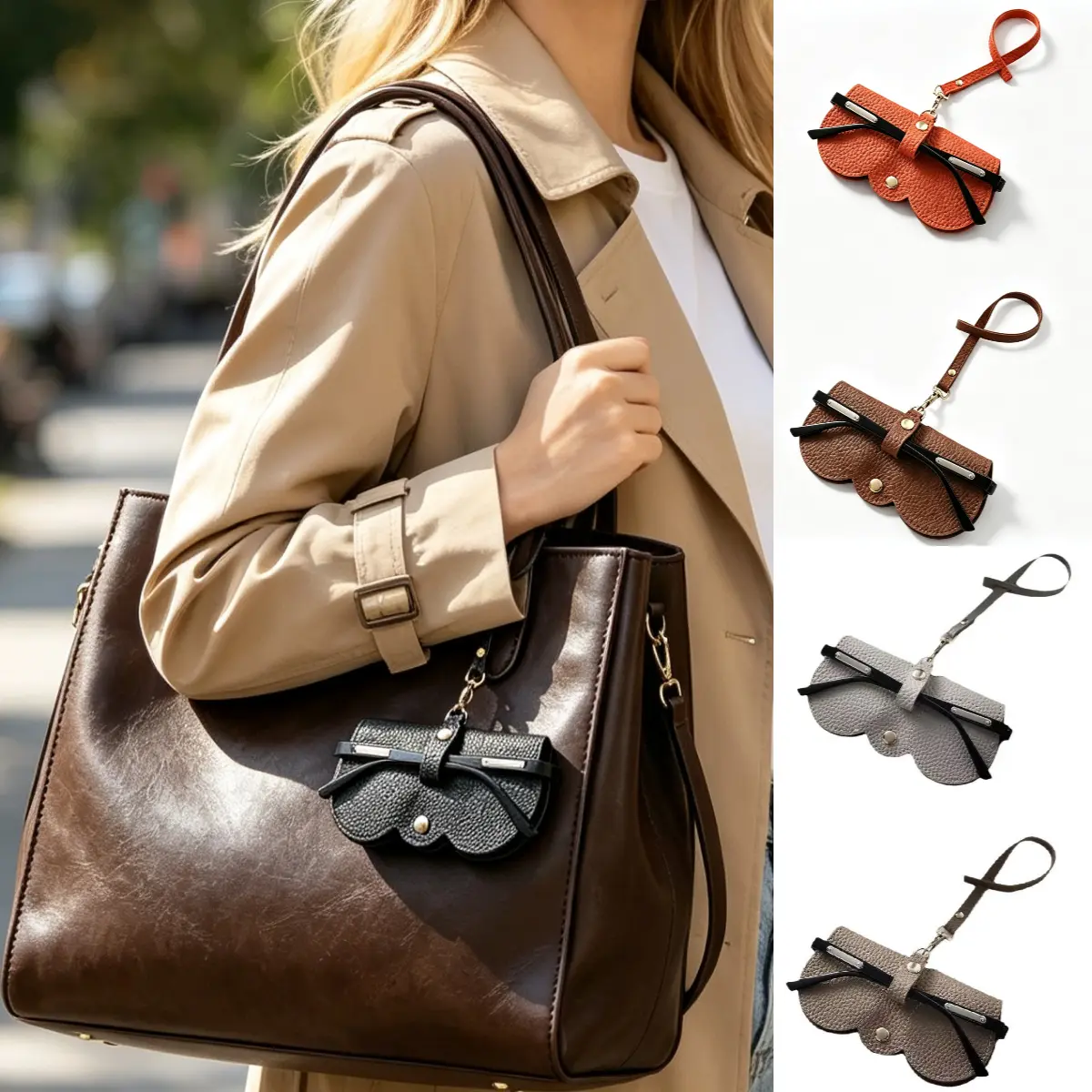 2PCS/5PCS Portable Leather Glasses Case, Clip-On Snap Closure Eyeglass Holder, Scratch-Resistant, Crush-Resistant & Anti-Loss Eyewear Storage Pouch for Everyday Use, Travel & Outdoor Activities