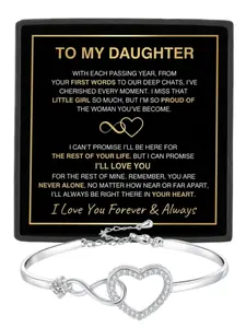 To My Daughter Infinity Heart CZ Bangle Heart Shaped Bracelet Daughter Birthday Gift, Graduation Gift, Christmas Gift
