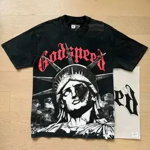 New GOD SPEED T-shirts Men Fashion High Street Retro Wash Letter Print Loose Casual Short Sleeve Tees Godspeed Brand Hip Hop Top Crewneck Menswear