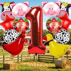 13-Piece Farm Animal Birthday Balloon Set, Numbers, Pig, Cow, Chicken, Duck, Star Al Foil, Party Decor, Farm Theme, Home, Nursery, Family Events