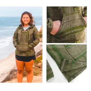 Mexican Poncho Baja Hoodie - Hooded Sweatshirt - Olive Green Mexican Hoodie with Stripes - Earth Tone Hoodie- Oaxaca Hoodie