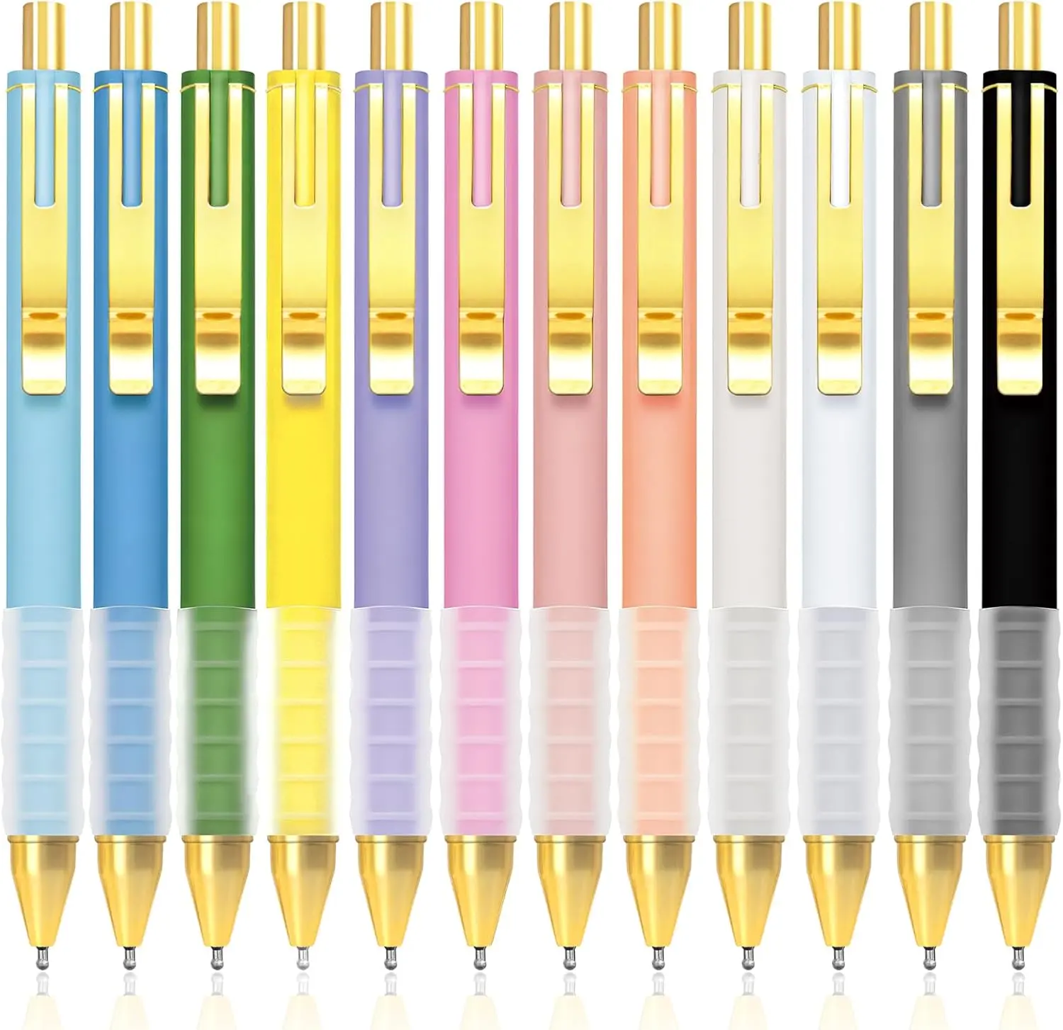 12 Pcs Smooth Writing Pens - 1.0mm Black Ink Ballpoint Pens with Super Soft Grip| Long Lasting Retractable Pen for School, Office & Home Supplies