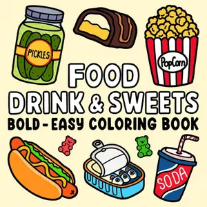 Hand-Drawn Food Beverage Dessert Coloring Book, Coloring Activity, 56 Vibrant Non-Stain Pages, Mother's Day & Father's Day Stress Relief Gift