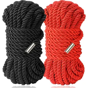 2pcs Silk Rope Long Rope, Skin Friendly Soft Rope Durable, 5M 8 mm Multipurpose Long Satin Braided Twisted Rope (Black, Red)