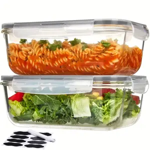 2Pack 1860ml/ 63oz Large Glass Storage Containers With Lids, Meal Prep Food Container Set With Snap Airtight Lid For Baking, Microwave, Oven, Leak Proof, For Freezer, Dishwasher