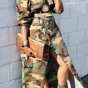 Camo high split dress- Belt not included