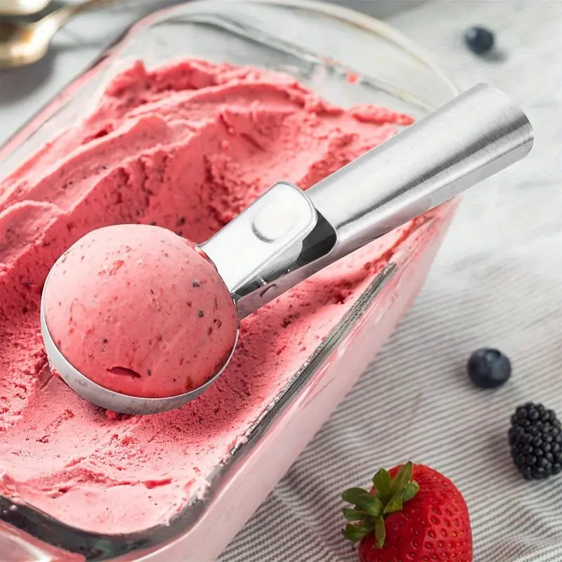 1Pc Heavy Duty Stainless Steel Ice Cream Scoop - Trigger-Activated for Easy Serving!