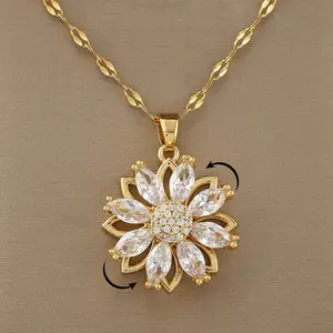 360° rotatable decompressible sunflower sunflower pendant necklace for women’s birthday gift, Thanksgiving gift for friends