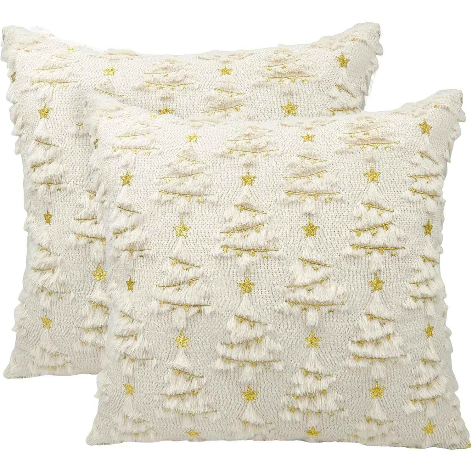 Christmas Pillow Covers 18x18 inch Set of 2 Soft Plush Faux  Christmas Decoration Beige Xmax Tree Yellow Colored Lights Decor  Throw Pillow Case for Sofa Holiday Festivals Winter  Decor