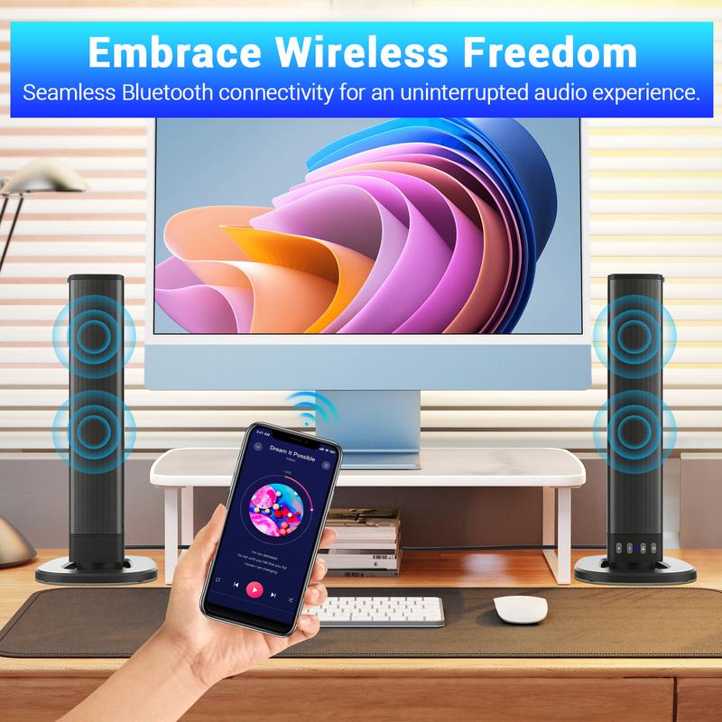 Portable Bluetooth Speaker Sound Bar for Smart TV 2 in 1 Detachable Surround Soundbar Built in 4 Speaker 20W For Home Theater Rechargeable Stereo