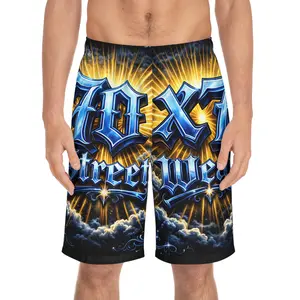 70x7 Streetwear Logo Board Shorts — '70x7 Streetwear' Graphic Men's Swim Trunks