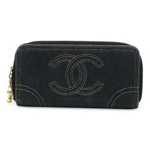 Pre-owned CHANEL Denim Small Leather Goods Sparkling Long Wallet