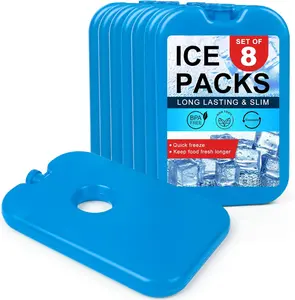 Ice Packs for Cooler and Lunch Box,  Freezer Packs for Lunch Bags, Slim Blue Ice Blocks, Long Lasting, Refreezable Flat Cool Packs for , Drinks, Milk
