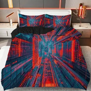 3PCS Duvet Cover Set, 1 Duvet+2 Pillowcases(Without filler), Cyberpunk Cityscape Futuristic Vibrant  Abstract theme, Party bedding set, Modern Art Innovative Design Urban Style Suitable for decoration Bedroom Hotel Loft Studio.
